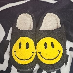 Cozy Black Slippers with Yellow Smiley Face